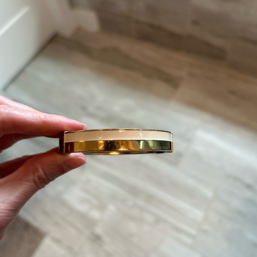 Gold and White Enamel Bangle Bracelet